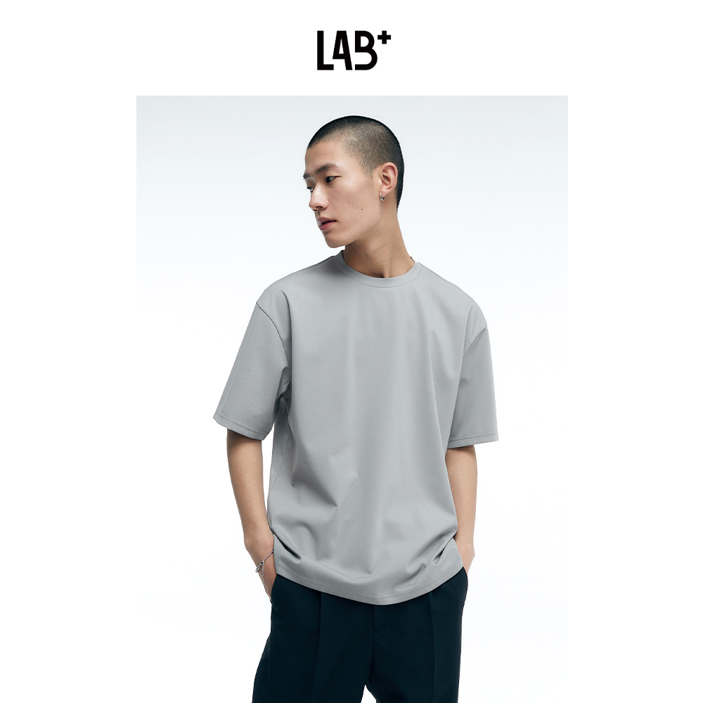 【LAB+设计师系列】质感丝滑微宽松圆领短袖t恤男夏季纯色打底_虎窝淘