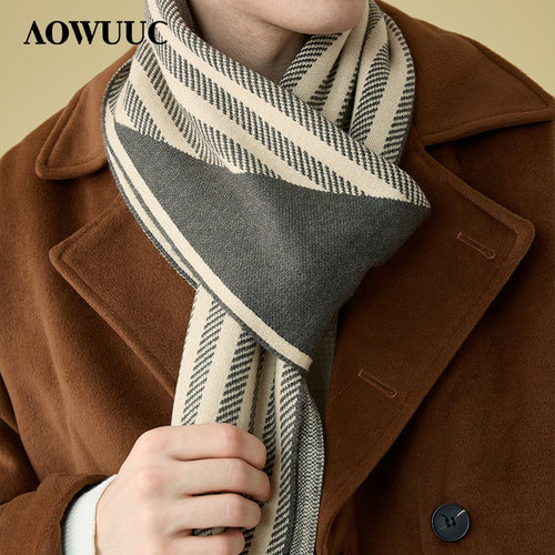 AOWUUC秋冬季男士条纹羊毛围脖