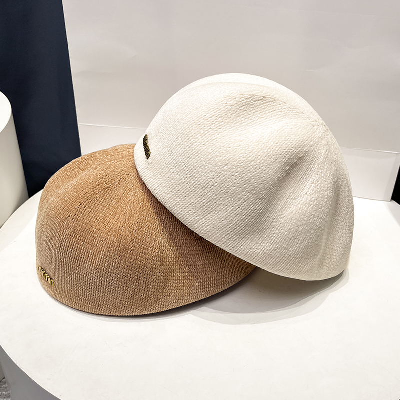 日系简约金属小标毛呢贝雷帽女士