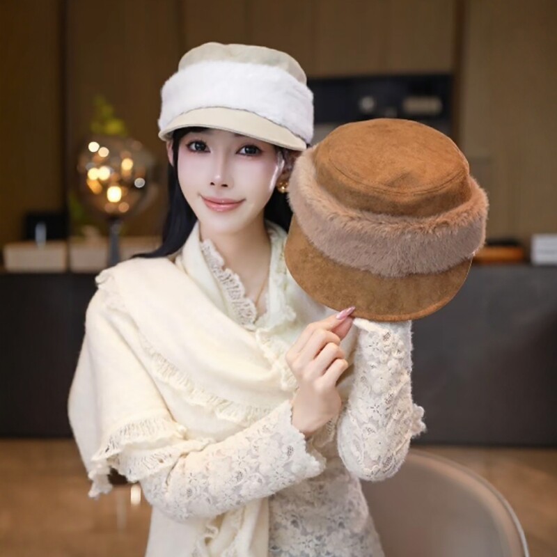 复古文艺边马术毛绒保暖鸭舌帽女