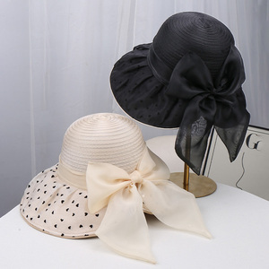 2026新款欧根纱蝴蝶结渔夫帽子女夏季薄款透气遮阳帽显脸小防晒帽