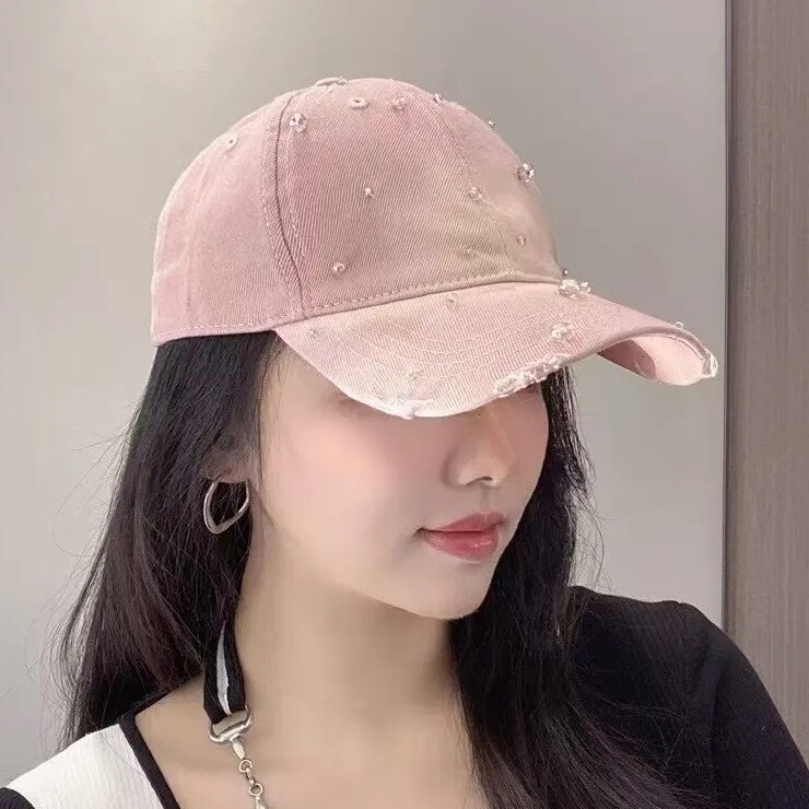 复古做旧钉珠渐变棒球帽女春