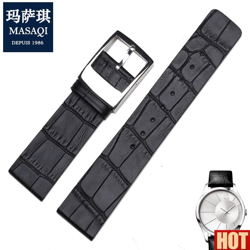 萨琪 适合CK真皮表带 KOK211牛皮表带M 真皮皮带手表带 男 22MM