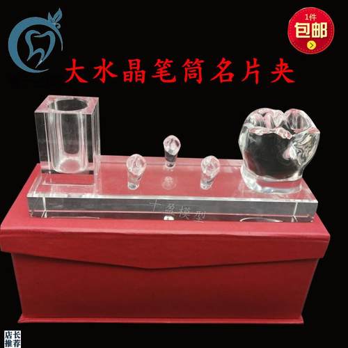 牙科摆件办公室摆件高q端水晶名片夹笔筒放置架牙齿形状摆件包邮