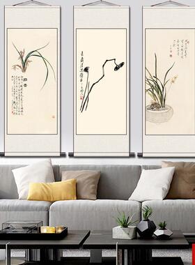 年有余国色天香国画丝绢宣纸Q卷轴挂画禅意花鸟莲蓬红荷玄关装饰