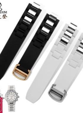 防水橡胶带适配卡地亚21世纪系列硅胶20*10mm凸口表W带黑白色男女