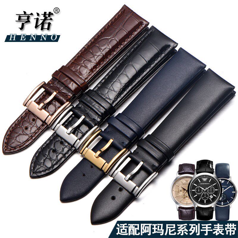 真皮表带男 适配阿玛尼AR1674/AR1D647手表针扣皮带配件 20 22mm