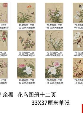 余穉余稚花鸟图册十二页R 工笔花卉鸟虫册页微喷复制临摹画稿