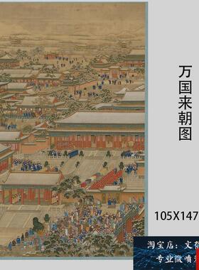 品上市清 宫廷院本建筑人物绢布装饰画 万国来朝图高p清艺术微喷