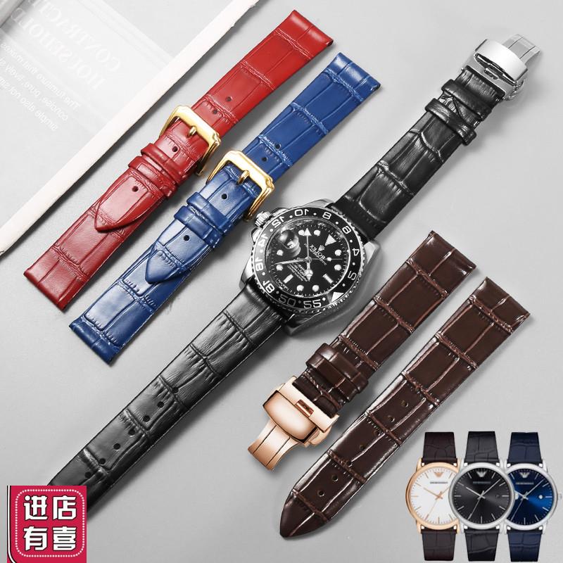 vmkm真皮手表带适配o阿玛尼AR罗西尼CK依波男女款超薄皮带1618mm