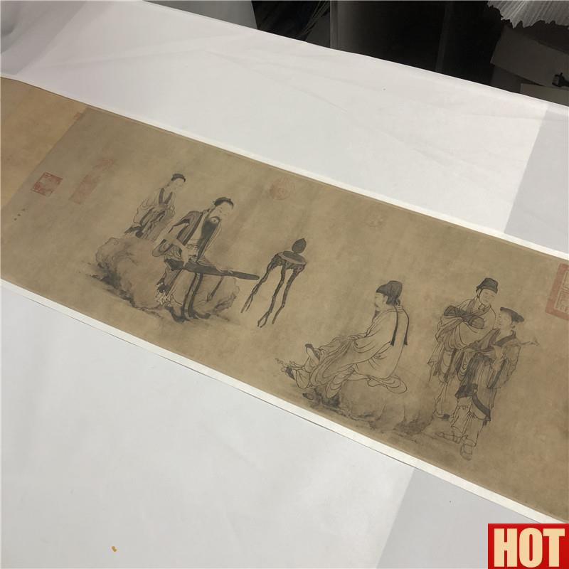 王振鹏 伯牙鼓琴图卷古代白描人物画长卷微喷复Z制学习临摹画稿