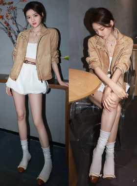 任敏同款白色蝴蝶结小腿袜夏季薄款芭蕾风无骨袜子洛丽塔女堆堆袜