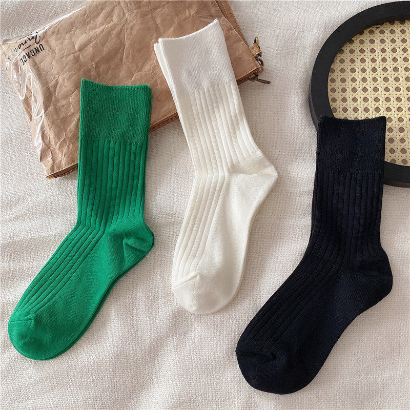 秋季绿色袜子女竖条纹