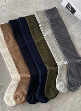 秋季复古小腿袜纯色坑条纹黑灰色时髦百搭中筒袜网红及膝袜堆堆袜