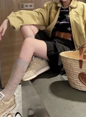 夏季薄棉半透明小腿袜240针纯棉灰色及膝长筒袜欧美灰薄款中筒袜