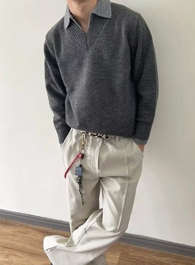 lilbetter25AW学院高级感V领套头外套针织毛衣男秋冬慵懒感简约
