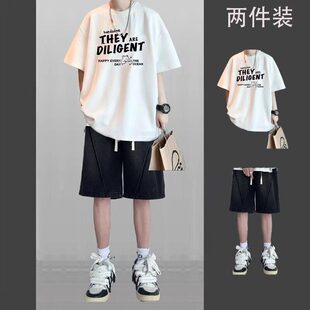 libetter夏季 t恤男套装 休闲帅气男装 一套搭配牛仔 潮牌痞帅短袖