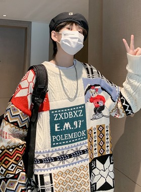 ins港风复古圣诞毛衣男士慵懒风宽松秋冬青少年毛线衣服ins潮长袖