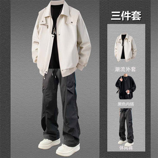 lilbetter26AW男士穿搭一套高街机能风极简纯色夹克休闲长裤日常
