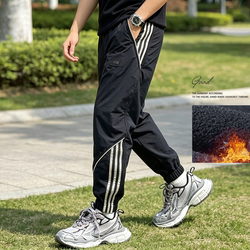 春秋冬运动裤子男宽松大码加肥工装束脚冲锋休闲长裤加绒加厚潮流