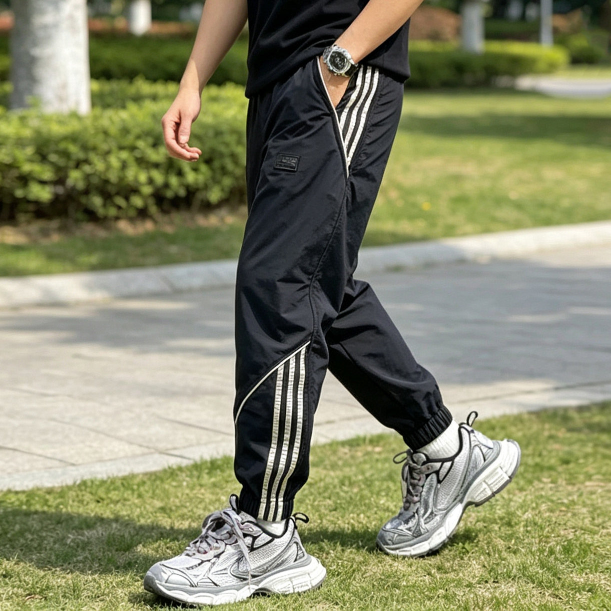 春秋冬运动裤子男宽松大码加肥工装束脚冲锋休闲长裤冰丝速干夏薄