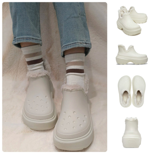 Crocs卡骆驰雪屋短靴加绒暖靴冬季户外洞洞鞋厚底棉靴女鞋210673