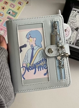 蓝色开窗活页m5皮质手帐本高颜值学生随身便携日程记事本笔记本子
