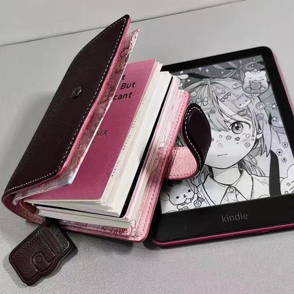 复古焦粉A7皮质手账本高颜值学生笔记本可拆卸便携口袋本活页本