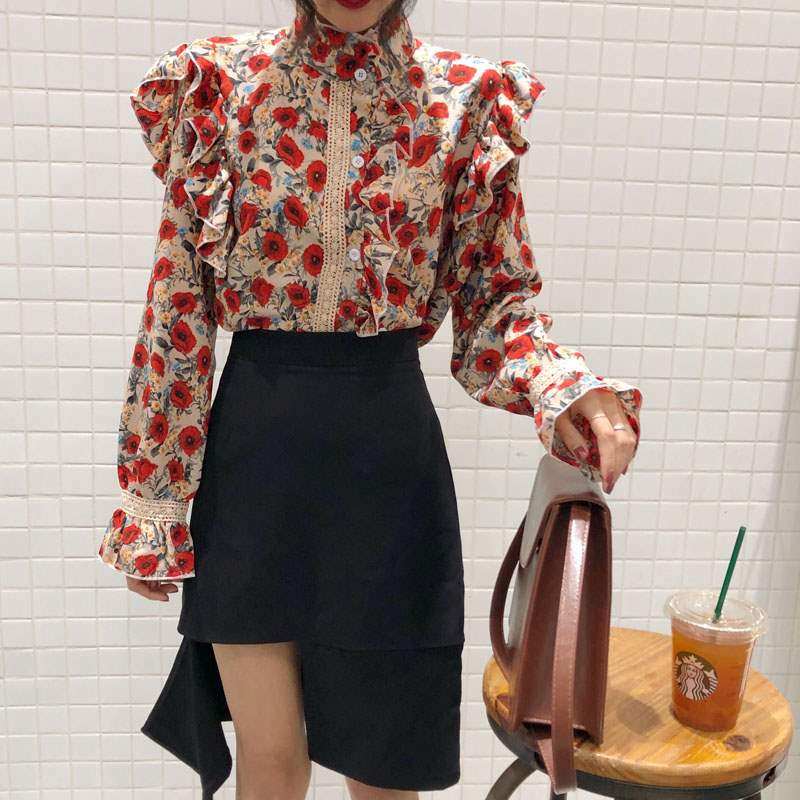 早春2020新款设计感小众长袖衬衫女复古褶边花色镂空碎花百搭上衣|msdalam kategori Butik wanita / wanita, shirt - dari Buy2taobao.com untuk memberikan perkhidmatan ejen Taobao profesional membeli