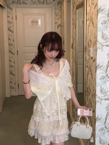 甜玫瑰rosecandy·stella·古着古早感蕾丝披肩+裙裤套装