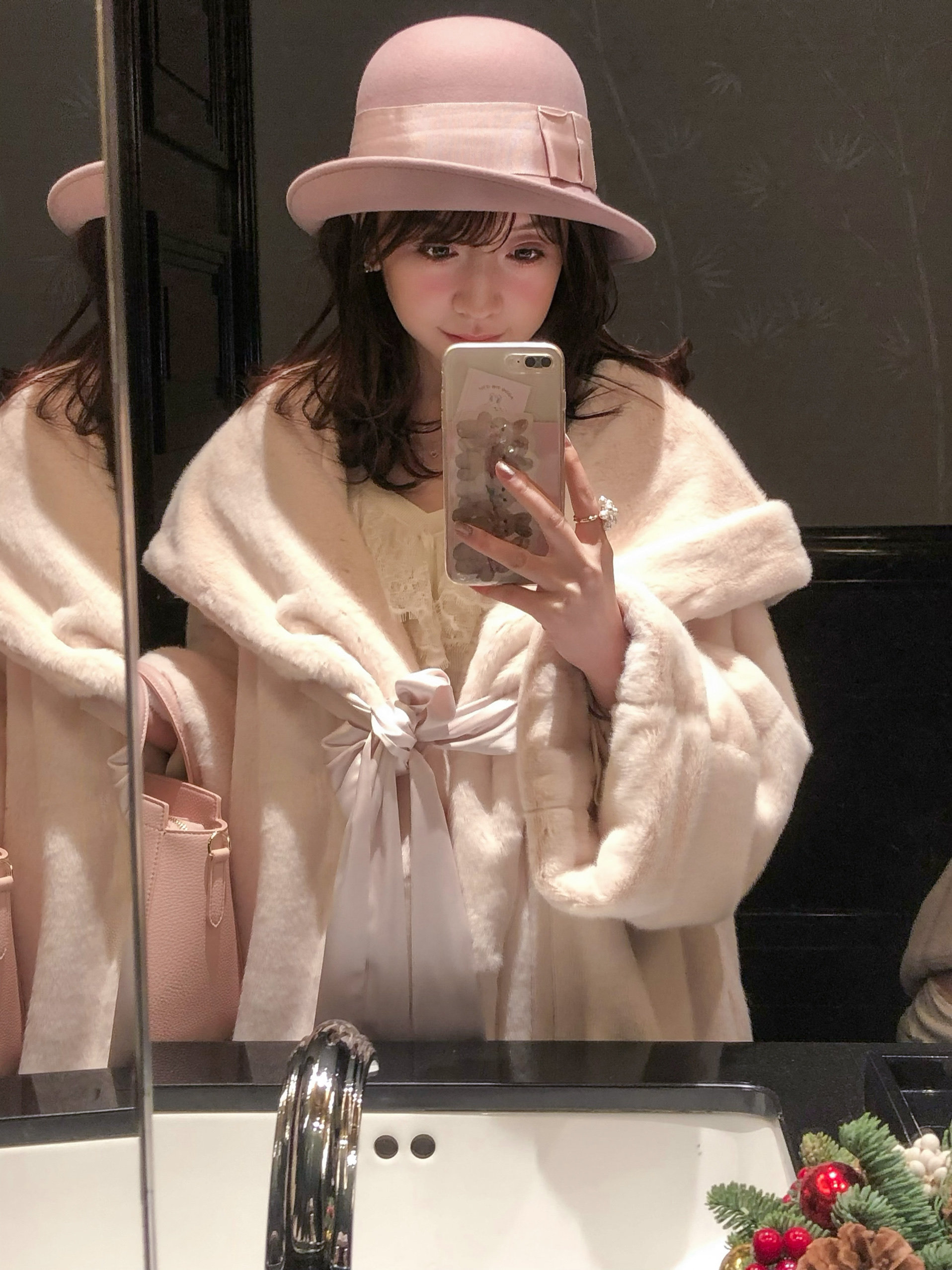 甜玫瑰rosecandy·白巧之恋·蝴蝶结进口貂毛仿皮草毛绒绒大衣