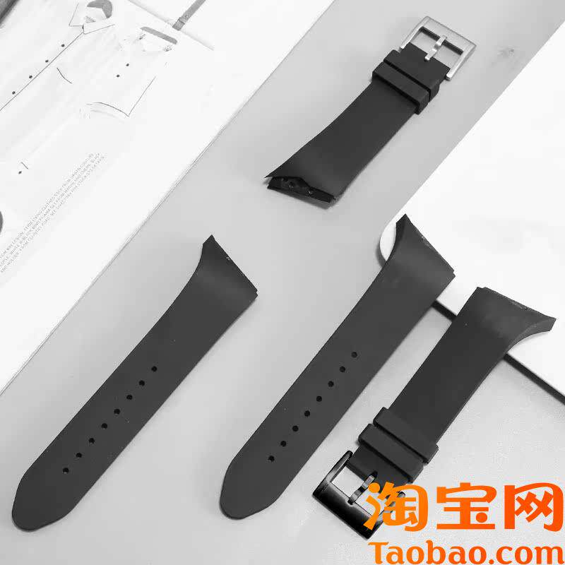 适配汉密尔顿探险黑衣人猫王7v5周年系列运动黑色硅胶手表带男25m