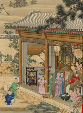 人画弘历岁朝行乐图X高清晰度彷古国画绢布无框装裱艺术微喷复制