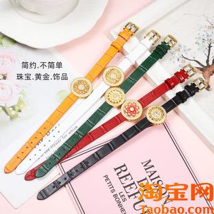 黄金首饰翡翠一条过细手绳女士整条真皮带L八宝罗盘手表带绿色黑