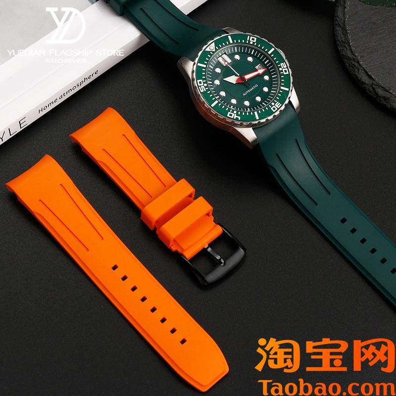 适配万国浪琴劳力士水鬼天梭欧米茄积家弧口不沾灰氟橡Z胶手表带