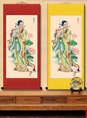 湘子八仙画像祖师爷神像中式客厅N玄关卧室挂画丝绸卷轴国画包邮