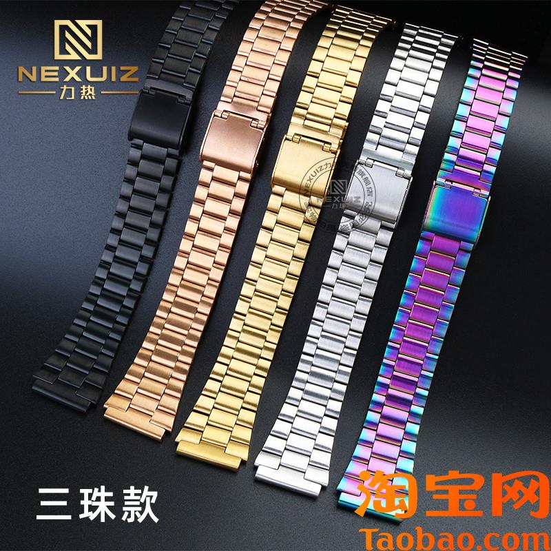 通用手表带男女适配天美时TIMEX复古小方块T80学生金V属表带18mm