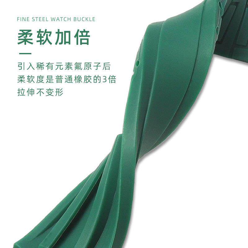 适配劳力士手表带硅胶弧形迪通黑绿水鬼游艇男女Q原装折叠扣表带2