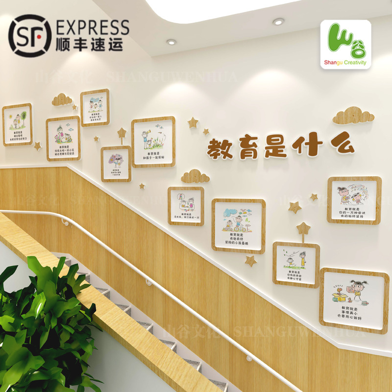 幼儿园大厅文化墙 走廊楼梯墙面环创装饰 成品 教育是什么