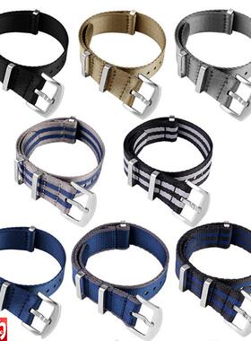 原厂代用深蓝灰色卡其Nato尼龙表带男欧米茄海马美度卡西欧运动手