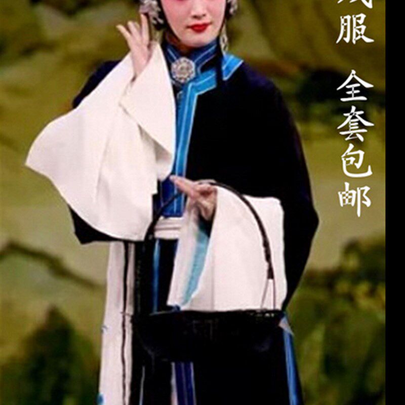 戏剧戏曲舞台服装 秦香r莲 武家坡王宝钏青衣褶子 素青衣披镶边披