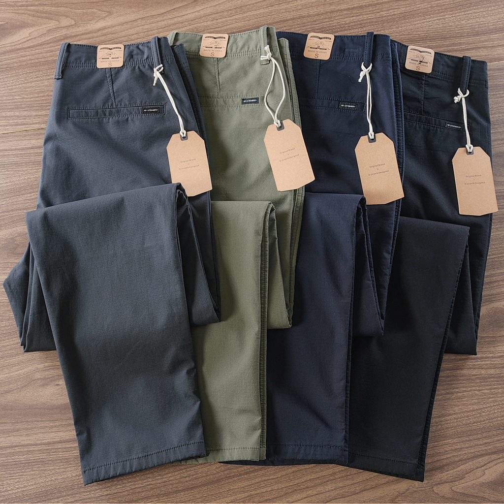 春秋厚款美式复古简约Chino暗格纹休闲裤男微弹修身小直筒长裤子