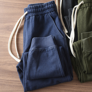 男网眼针织松紧腰运动休闲卫裤 374 秋冬加厚重磅复古水洗束脚卫裤