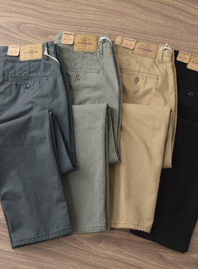 春秋季复古水洗纯棉男士宽松直筒长裤重磅厚实斜纹工装休闲裤男潮