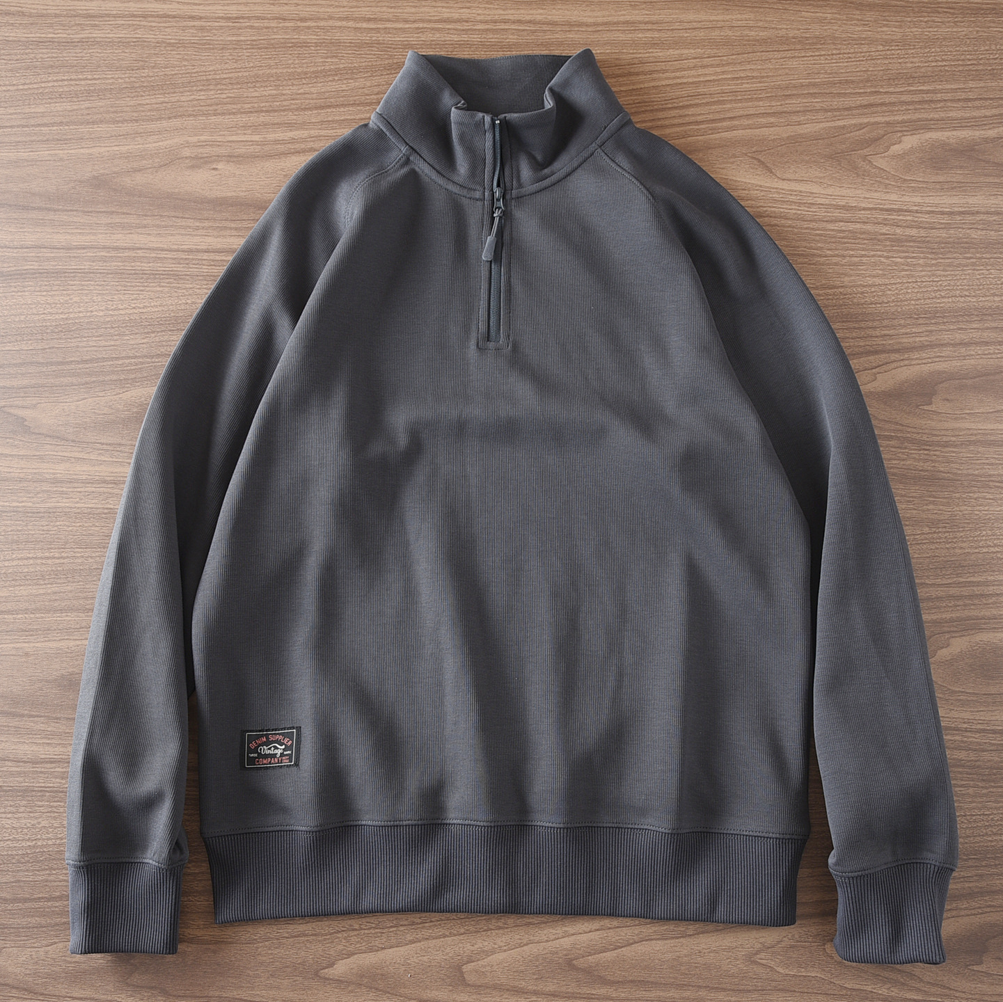 931#秋冬套头半开领卫衣男士新款肌理感空气棉简约纯色百搭上衣潮