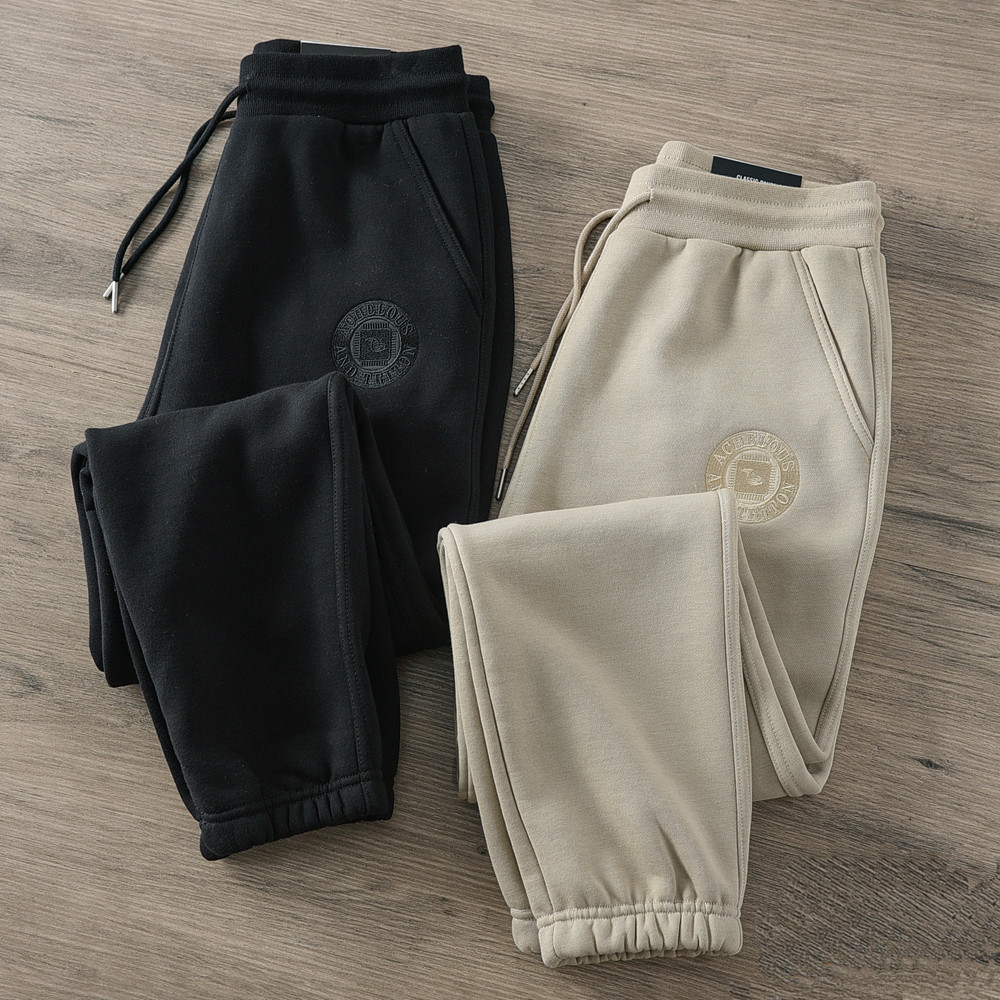 秋冬加绒加厚运动卫裤男宽松束脚刺绣休闲长裤抓绒保暖杏色哈伦裤,男装,卫裤,淘宝优惠券,粉丝福利购,淘宝优惠卷