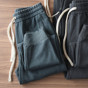 男网眼针织松紧腰运动休闲长裤 秋冬加厚重磅复古水洗束脚卫裤 372