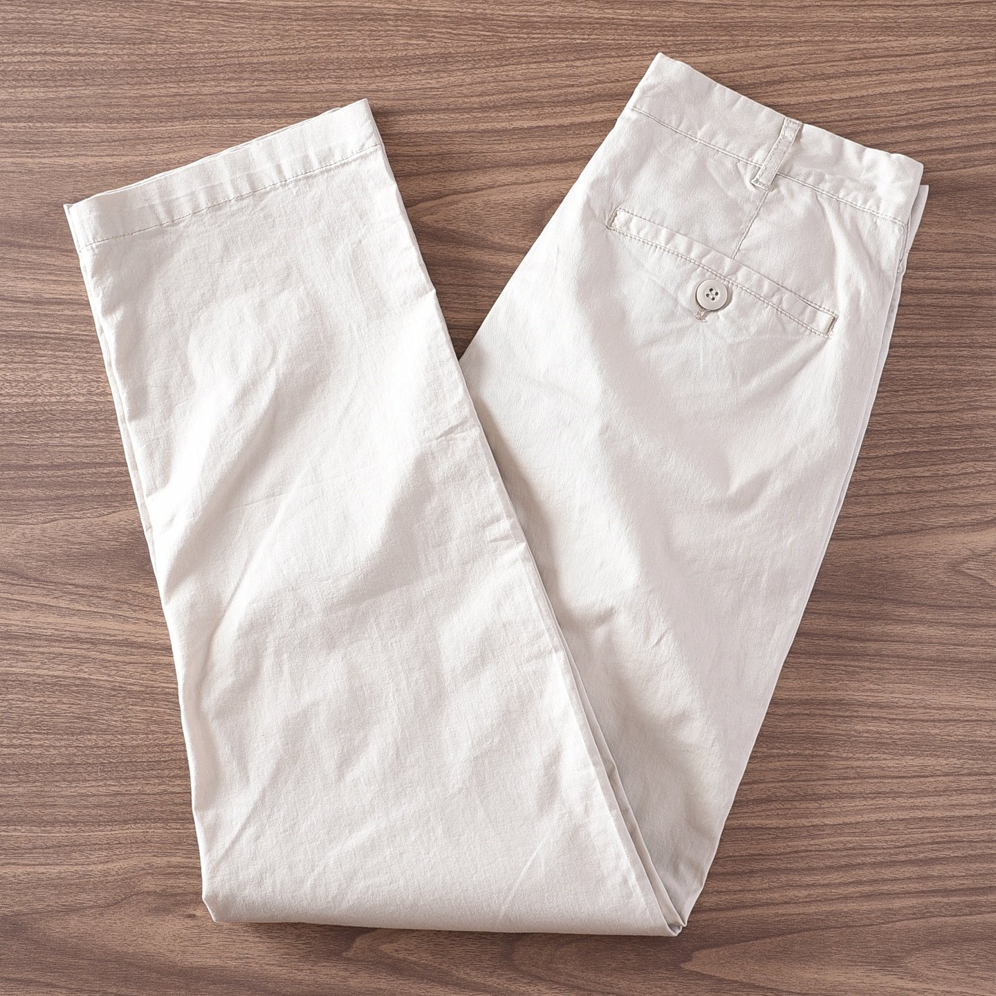 夏季新款纯棉透气杏色白色休闲裤男日常通勤简约直筒裤男款长裤