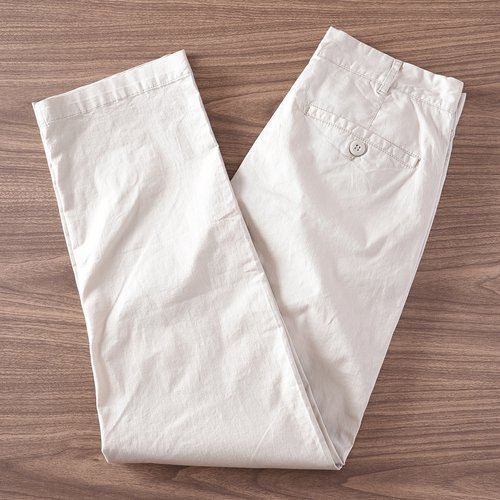 8534春秋季新款纯棉透气杏色白色休闲裤男日常通勤简约直筒裤男款