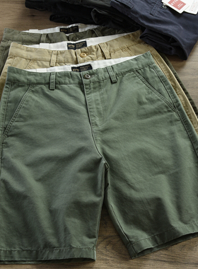男士短裤2024新款夏季美式复古休闲工装五分西装品牌短裤男款绿色